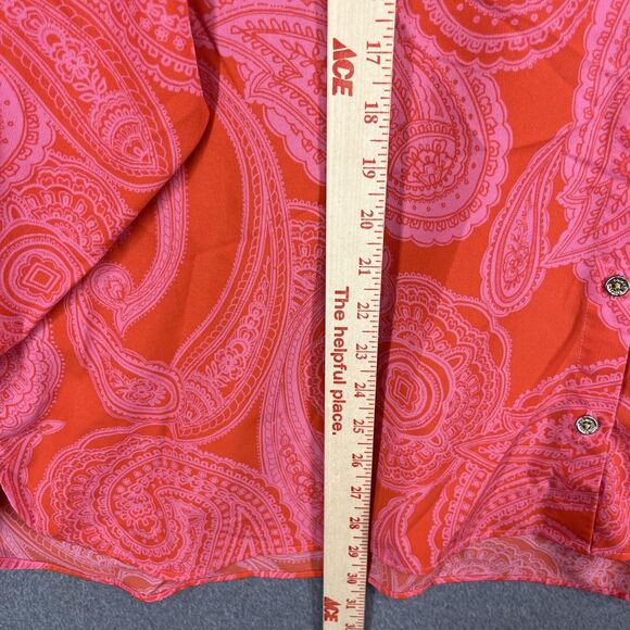 Tommy Hilfiger Blouse Womens 2X Plus Orange Paisley Button Front Long Sleeve - Picture 8 of 16
